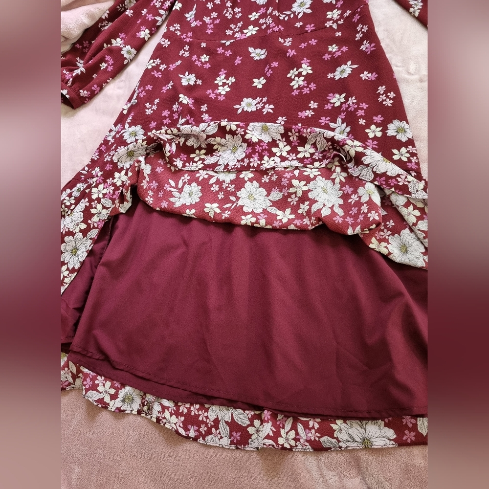 Maggy London Petite Dress Red Floral Printed Midi, Size (14P). - Picture 4 of 10